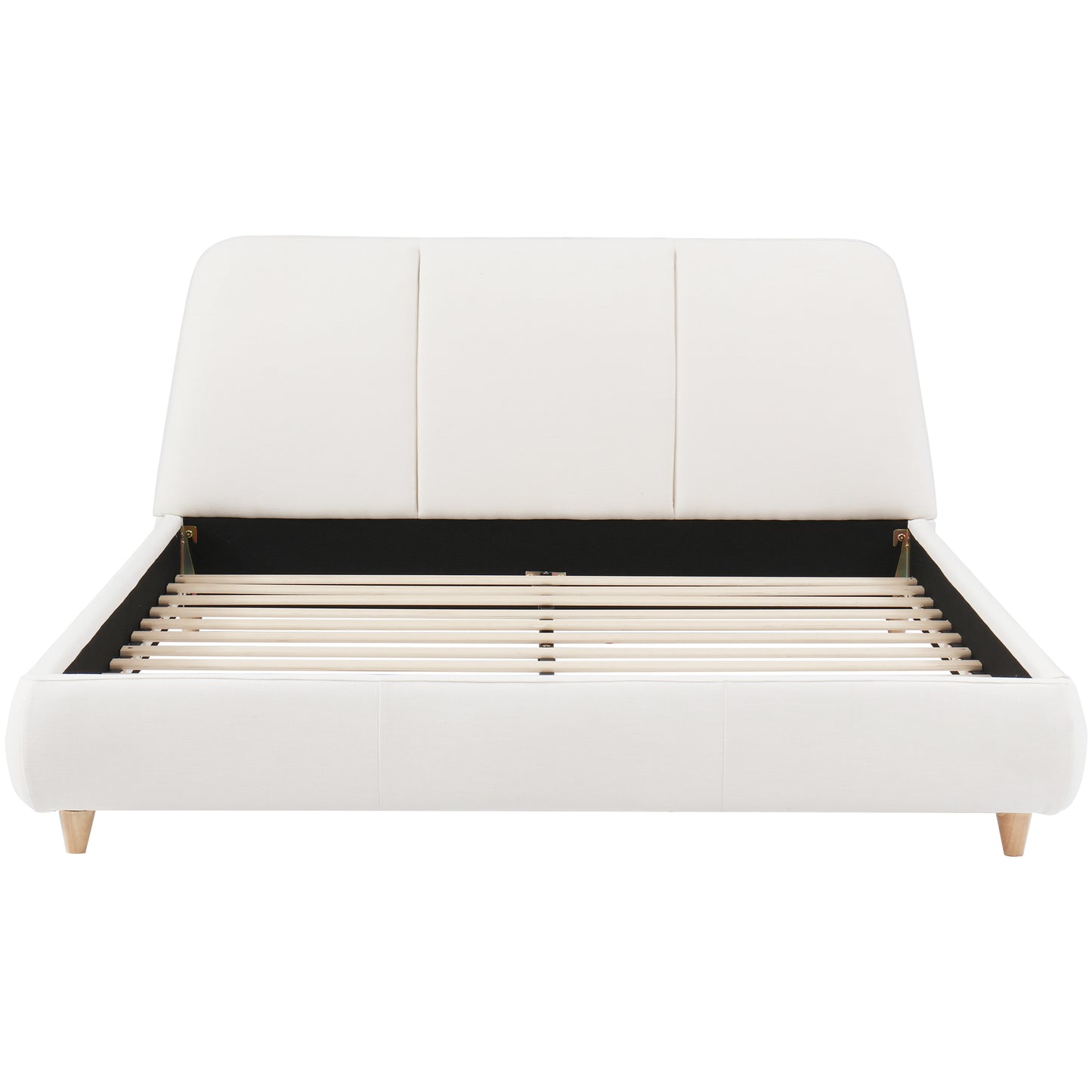 Queen Upholstered Bed Frame Linen White Solid Wood Legs