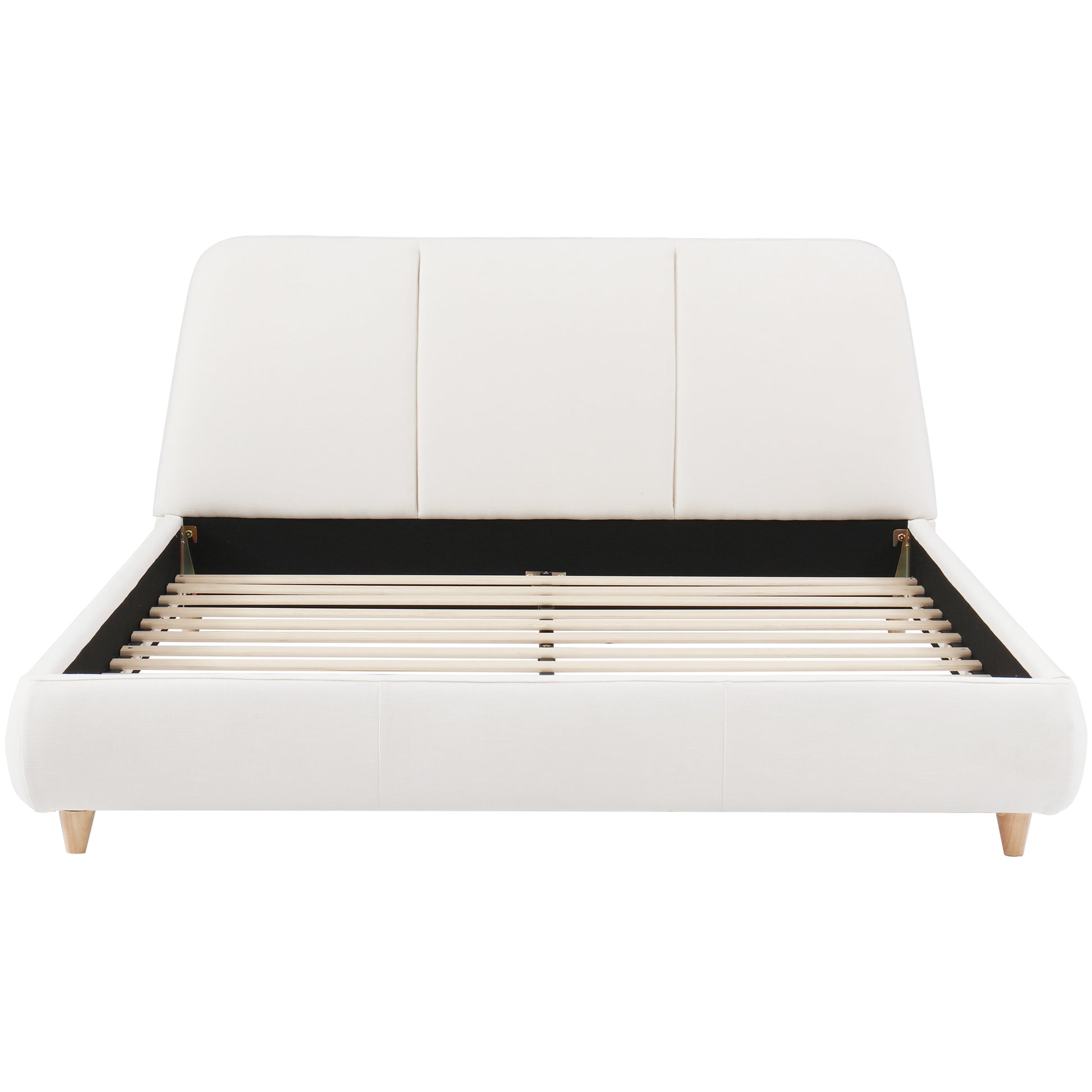 Queen Upholstered Bed Frame Linen White Solid Wood Legs