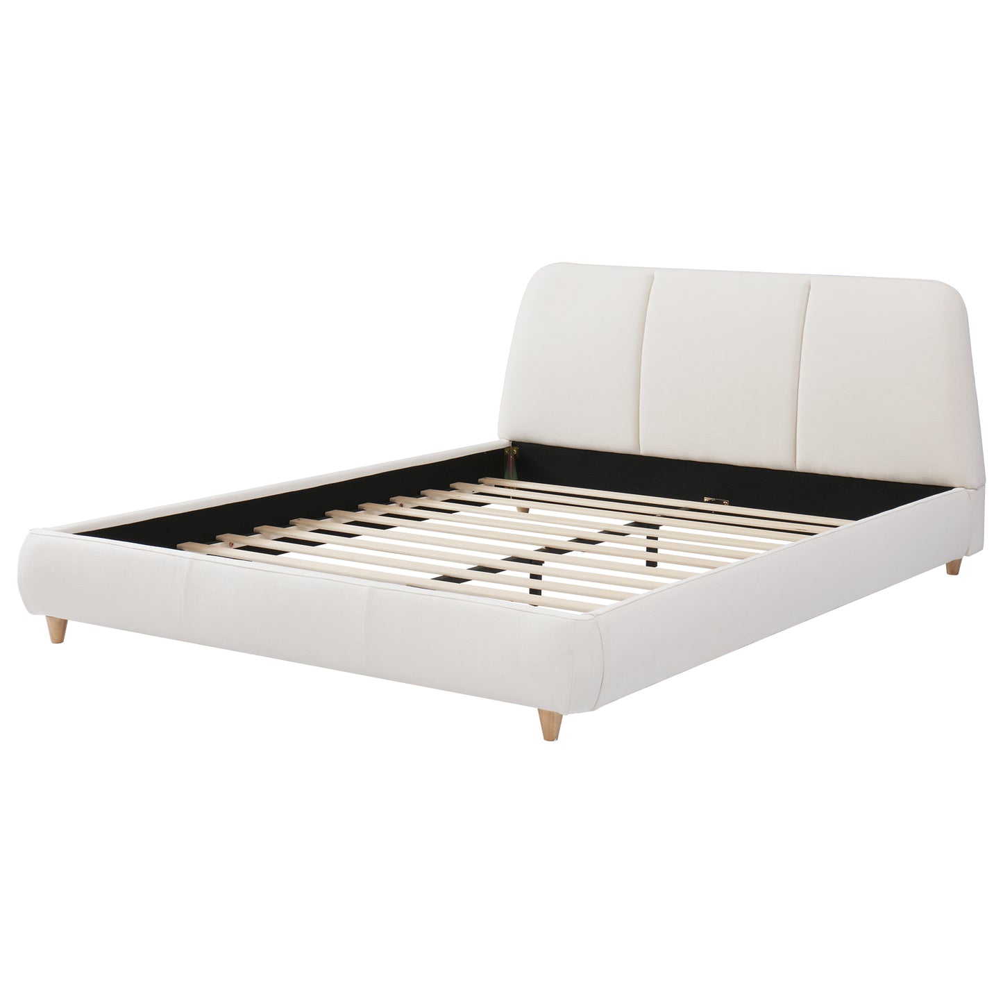Queen Upholstered Bed Frame Linen White Solid Wood Legs
