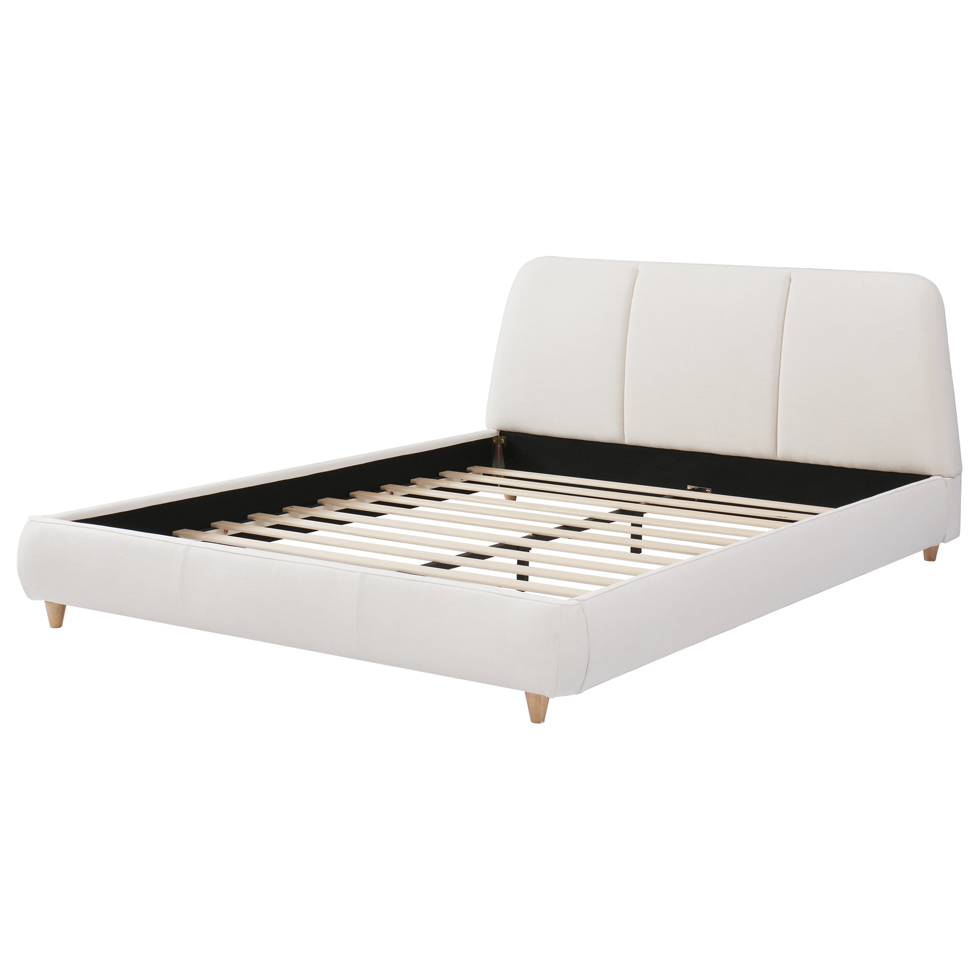 Queen Upholstered Bed Frame Linen White Solid Wood Legs