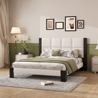 Queen Beige Black Wood Bed Frame - Box Spring Not Needed