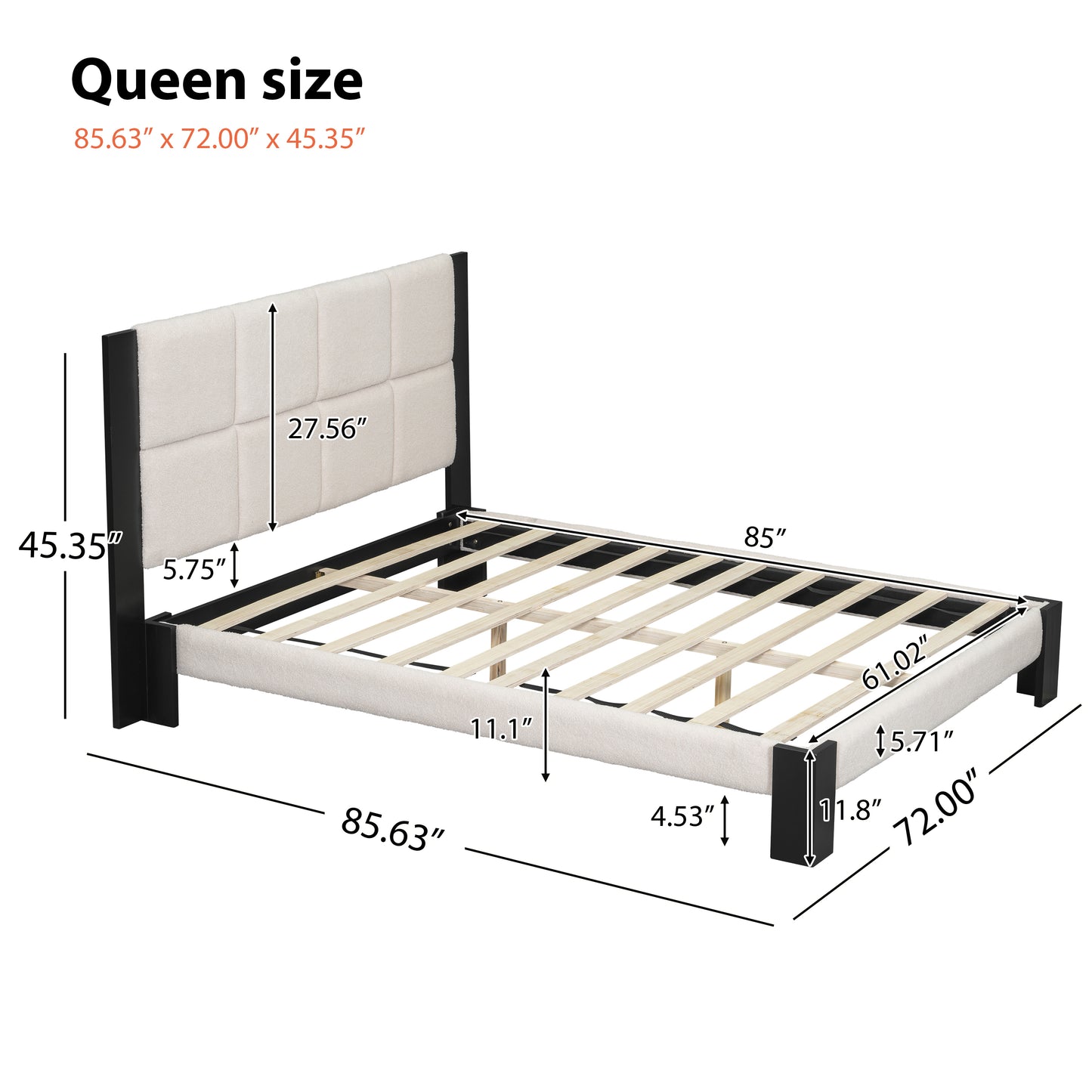 Queen Beige Black Wood Bed Frame - Box Spring Not Needed