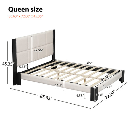 Queen Beige Black Wood Bed Frame - Box Spring Not Needed