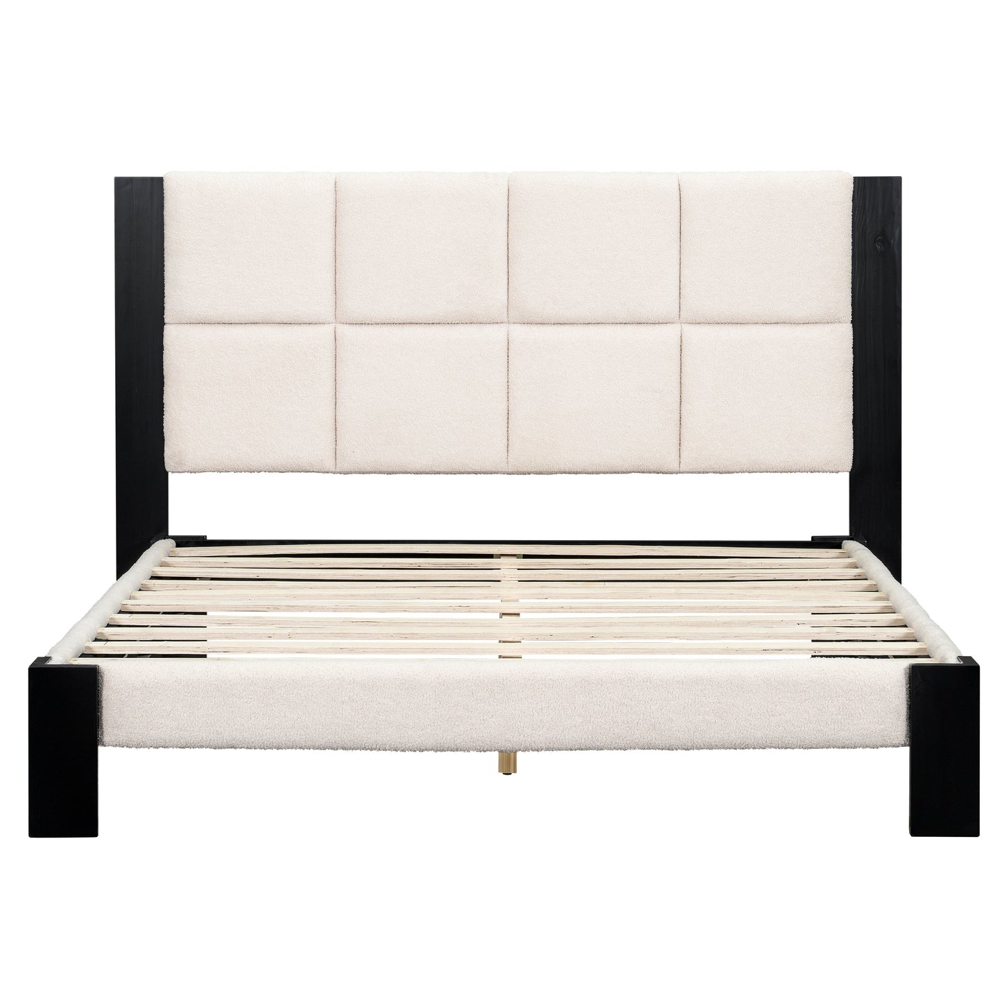 Queen Beige Black Wood Bed Frame - Box Spring Not Needed