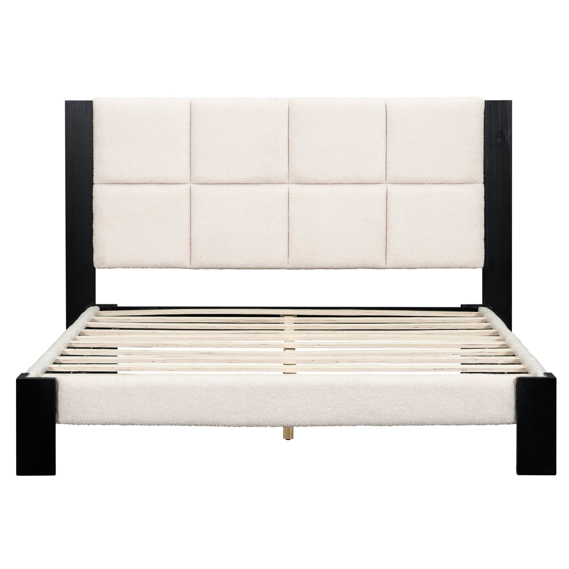 Queen Beige Black Wood Bed Frame - Box Spring Not Needed