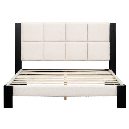 Queen Beige Black Wood Bed Frame - Box Spring Not Needed