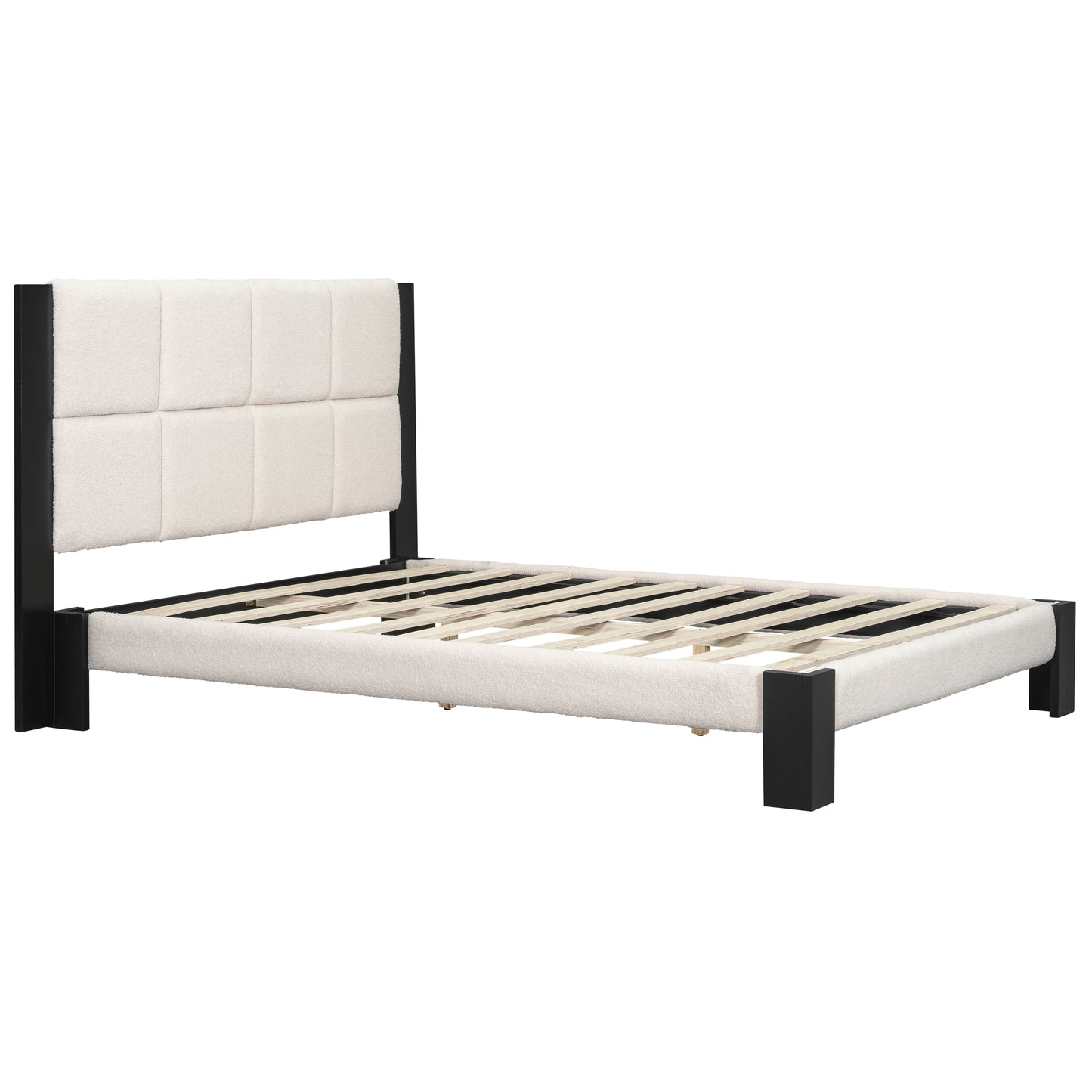 Queen Beige Black Wood Bed Frame - Box Spring Not Needed