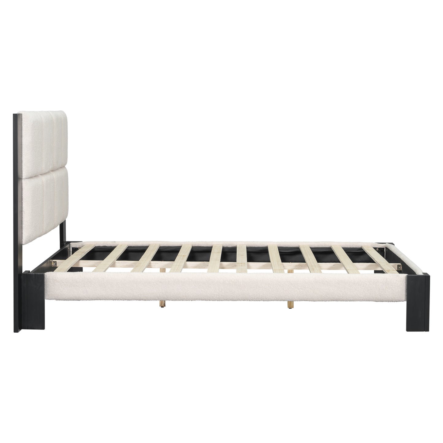Queen Beige Black Wood Bed Frame - Box Spring Not Needed