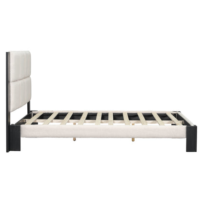 Queen Beige Black Wood Bed Frame - Box Spring Not Needed