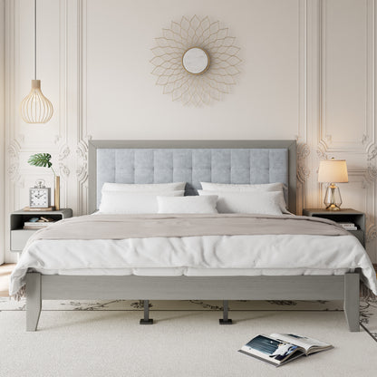 Solid Wood Platform Upholstered Headboard California King Bed