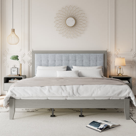 Solid Wood Platform Upholstered Headboard California King Bed