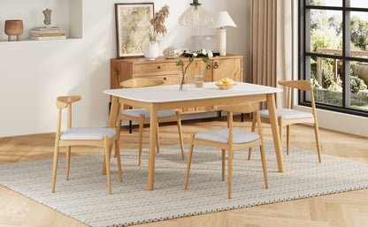 Mid-Century Modern Dining Table Set - 5 Piece with Beige Chairs