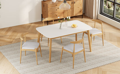 Mid-Century Modern Dining Table Set - 5 Piece with Beige Chairs