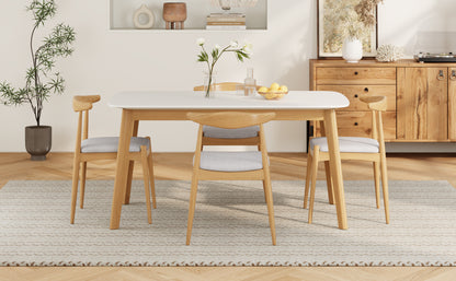 Mid-Century Modern Dining Table Set - 5 Piece with Beige Chairs