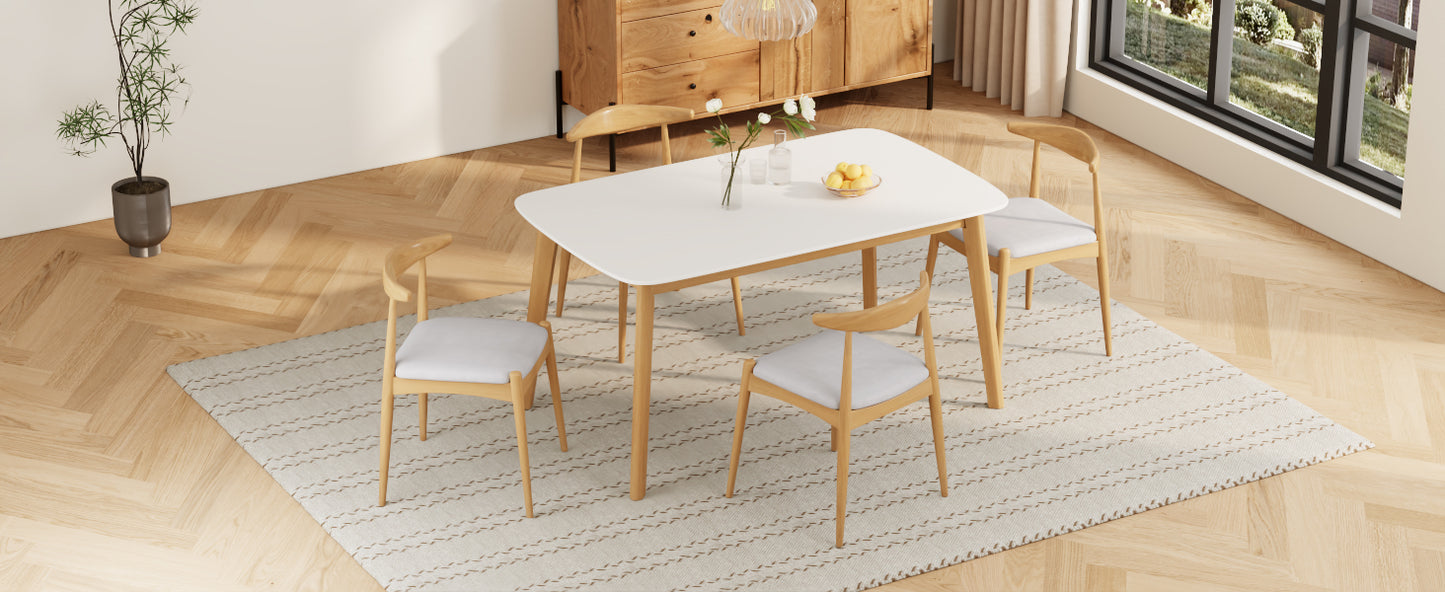 Mid-Century Modern Dining Table Set - 5 Piece with Beige Chairs