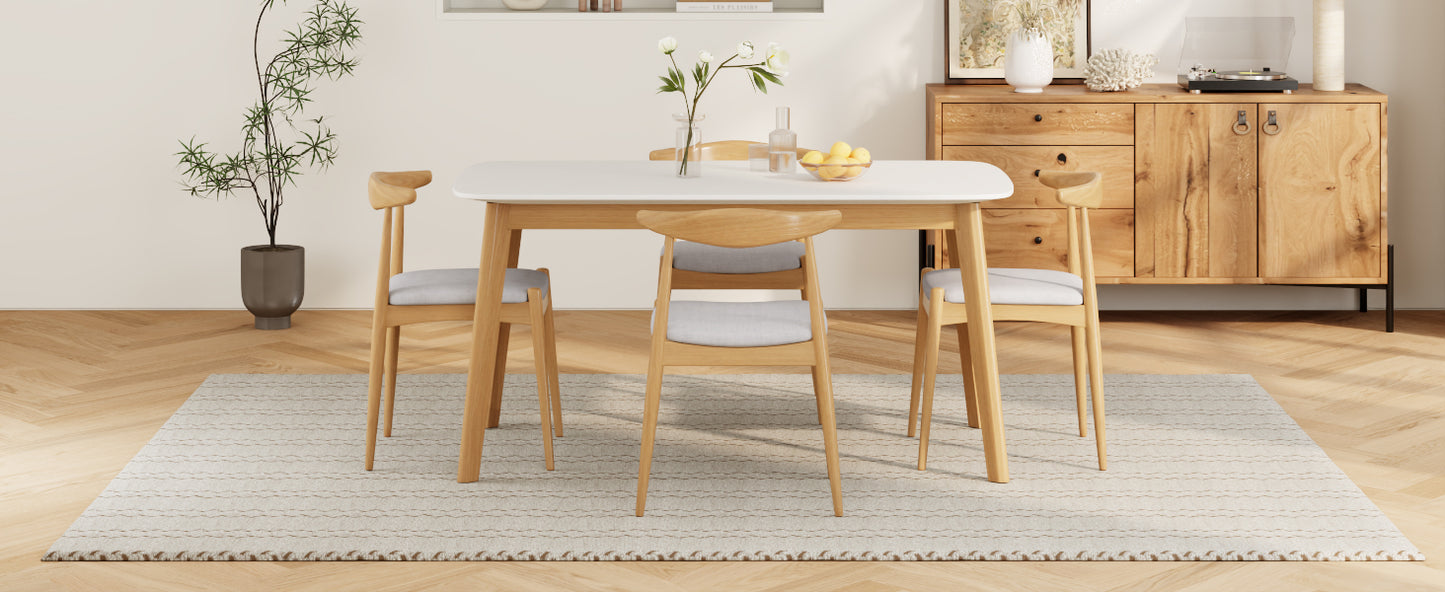 Mid-Century Modern Dining Table Set - 5 Piece with Beige Chairs