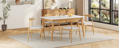 Mid-Century Modern Dining Table Set - 5 Piece with Beige Chairs