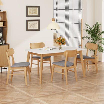 [Video] 5-Piece Dining Table Set with One Solid Wood Frame Table and 4 Upholstered Solid Wood Chairs for Dining Room, White Oak+Dark Grey (same sku: N759S925907E)