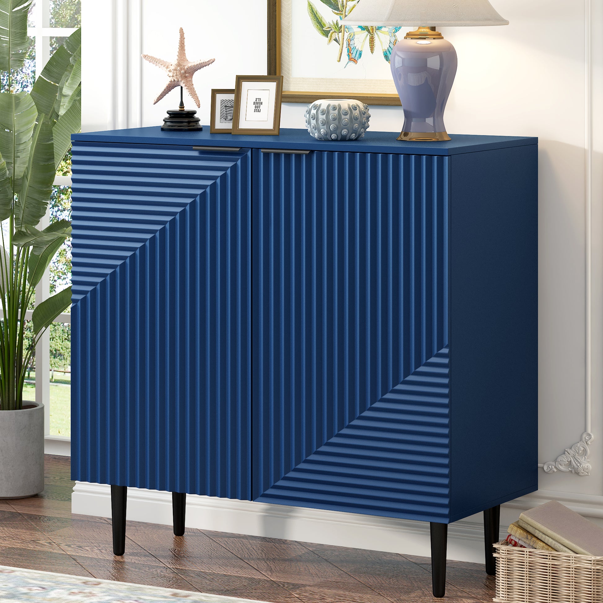 Mirod Modern Minimalist Side Cabinet with Adjustable Shelves ,Stylish Geometric Door Design,Ample Storage Space for Any Home Decor