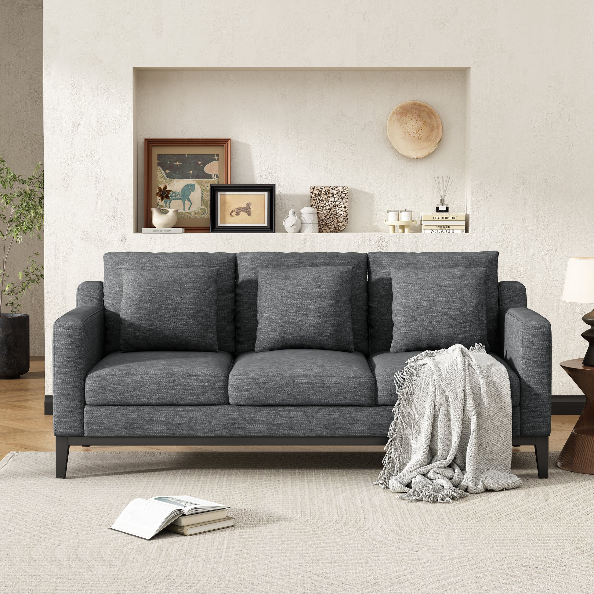 Mirod Comfy 3-seat Sofa with Wooden Legs, Modern for Living Room and Study