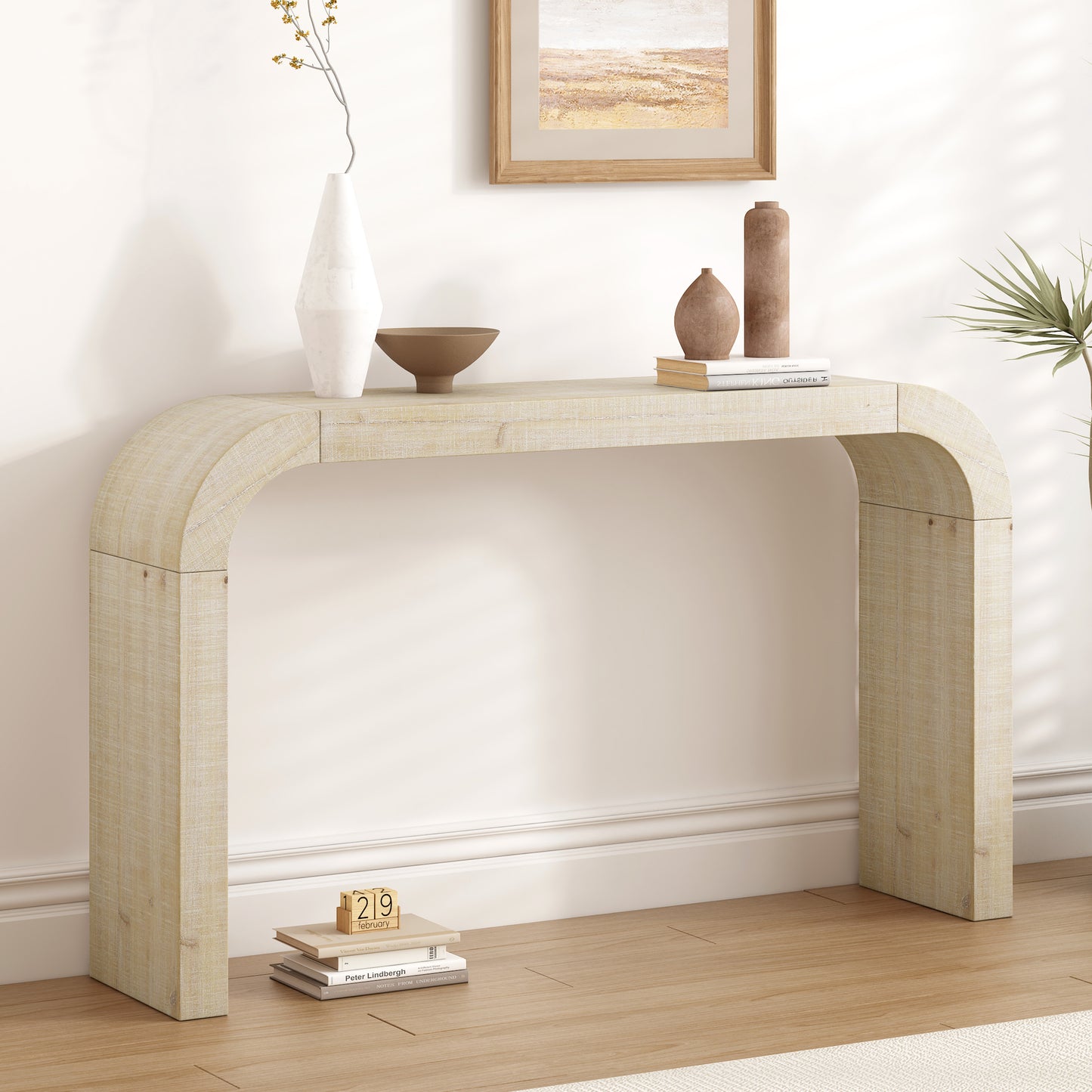52" Wood Console Table - Natural Texture, Farmhouse Style