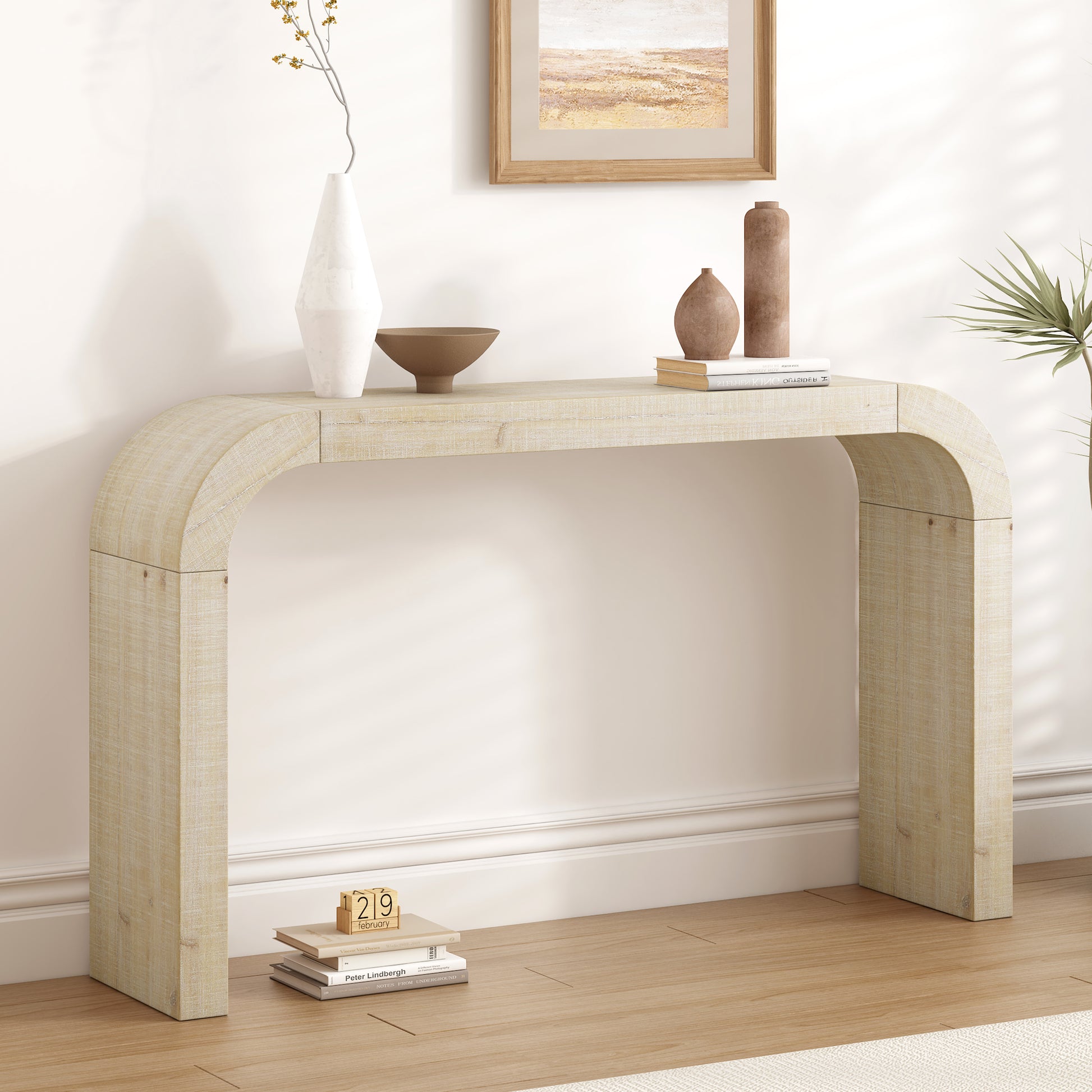 52" Wood Console Table - Natural Texture, Farmhouse Style