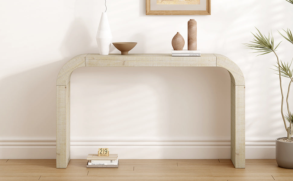 52" Wood Console Table - Natural Texture, Farmhouse Style