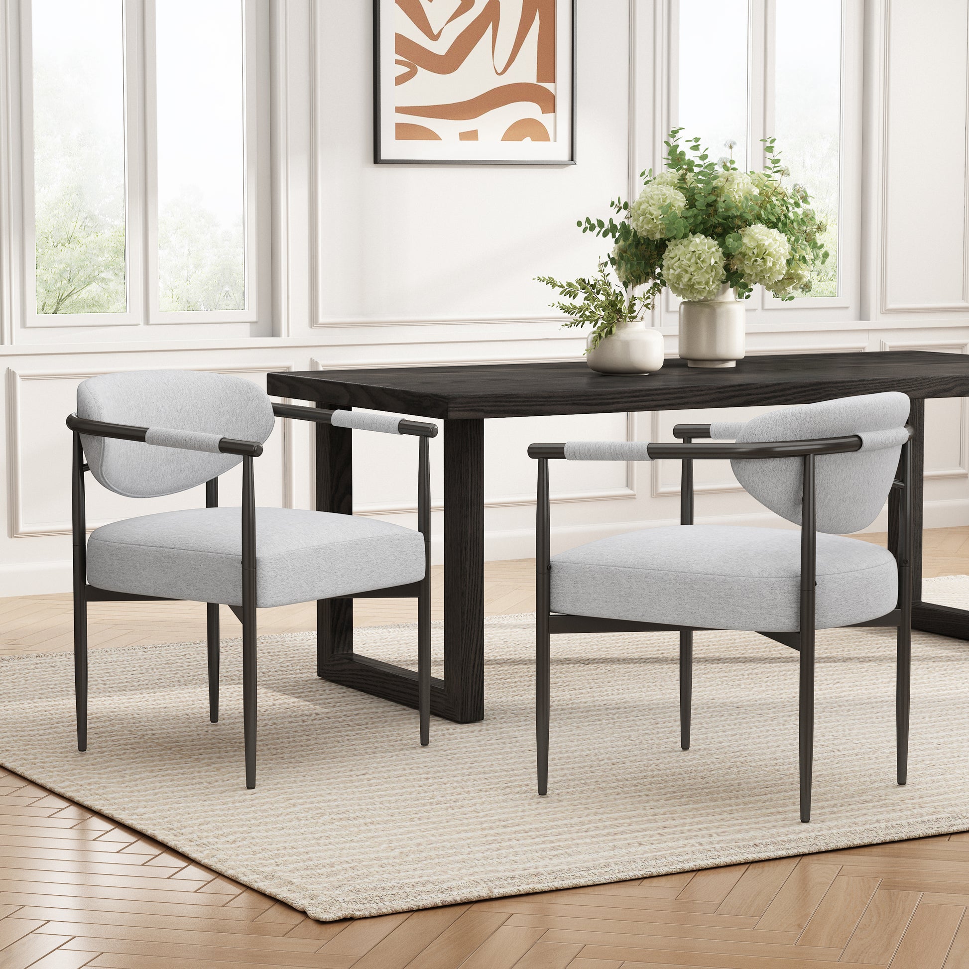 Beige Bronze Iron Dining Armchair - Modern American Style for Dining Room