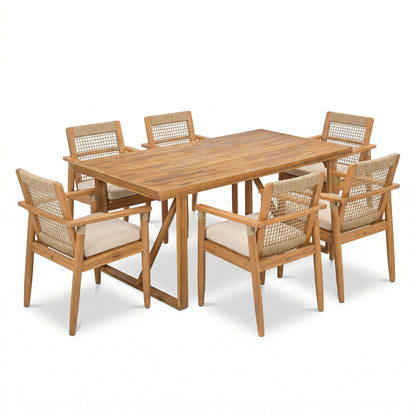 Teak Outdoor Dining Set for Garden Patio or Poolside with Cushions