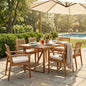 7 Pieces Acacia Wood Outdoor Dining Set with Cushions,Modern 6 Chairs with Handwoven Cord and 1 Large Table, Dining Furniture Set for Lawn, Backyard, Garden Deck,Poolside,Teak