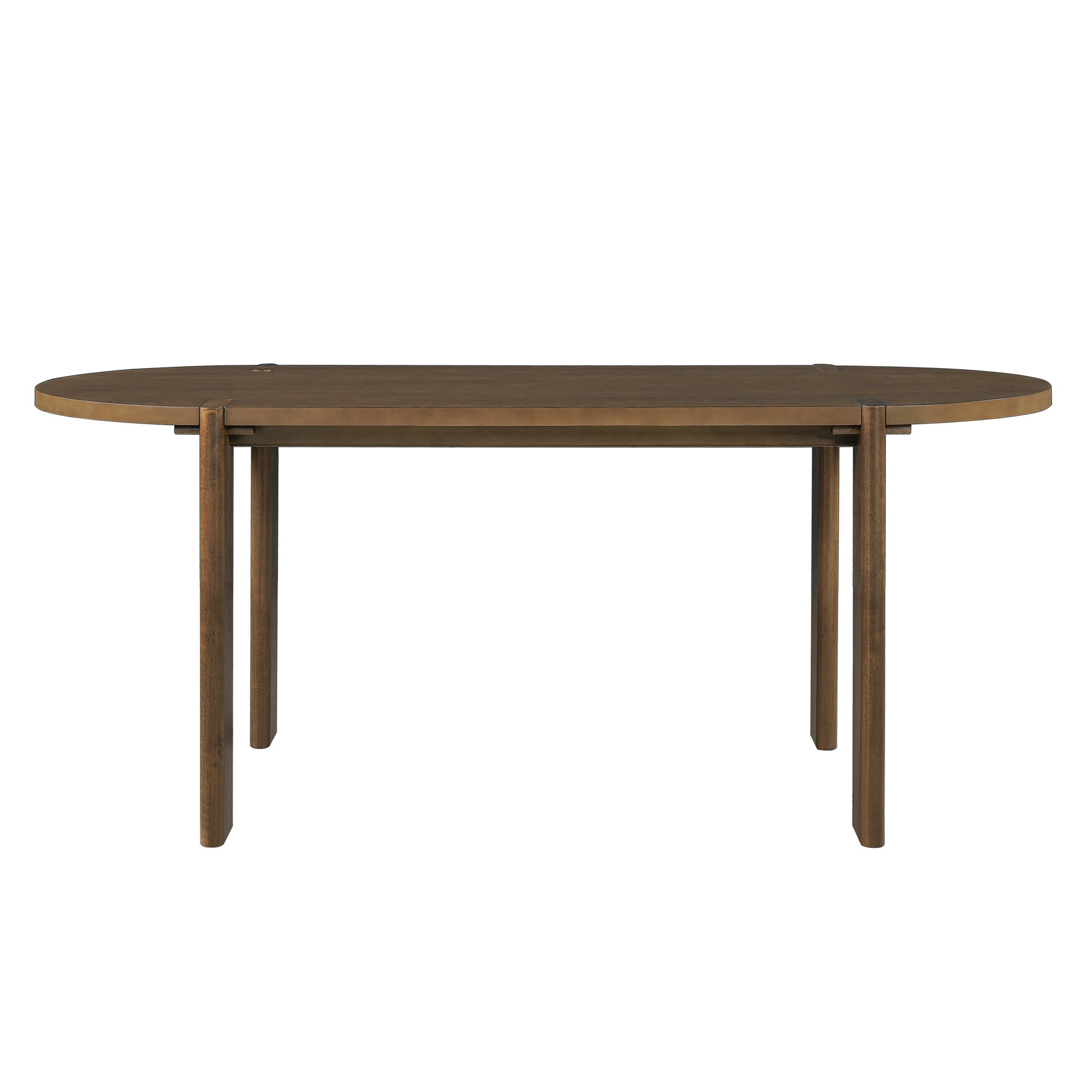 6-Person Walnut Oval Dining Table Set with Iron Chairs