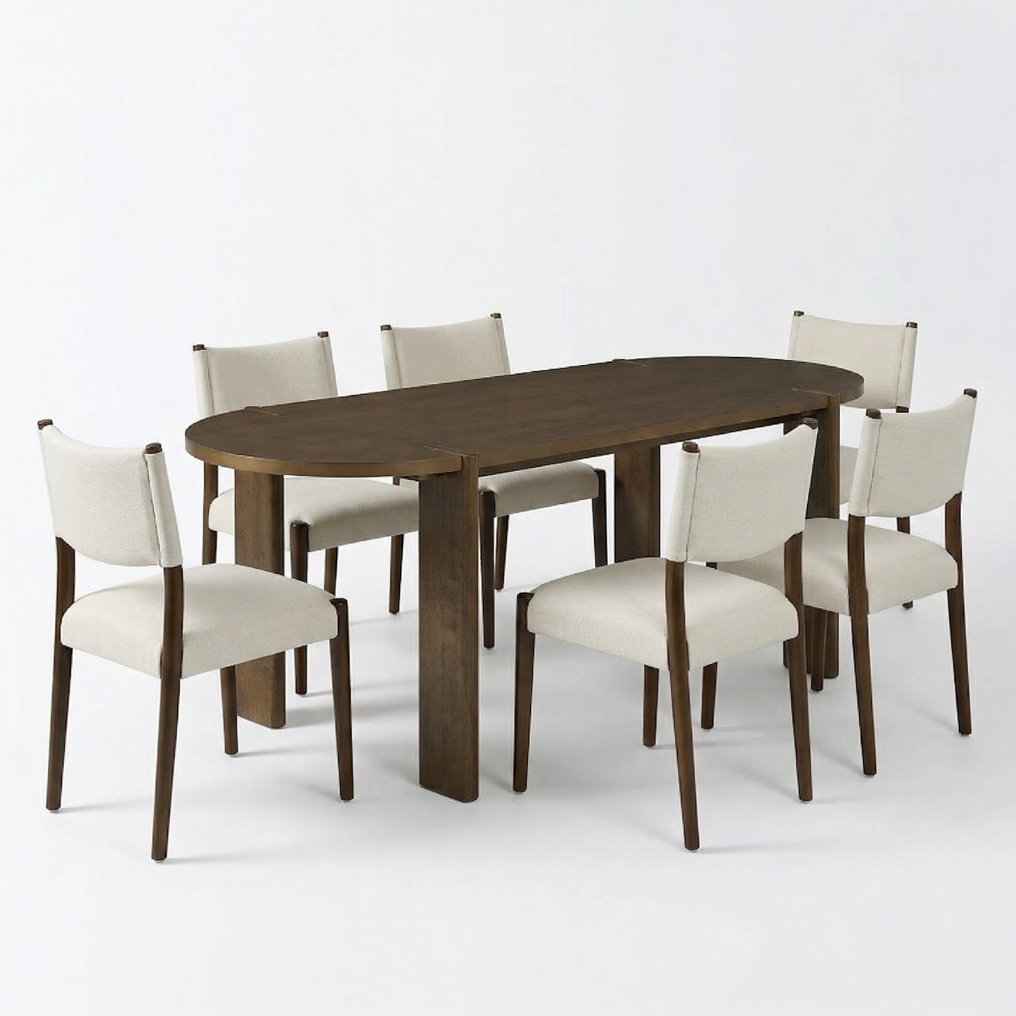 6-Person Oval Dining Table Set Walnut Beige Wood Kitchen Table