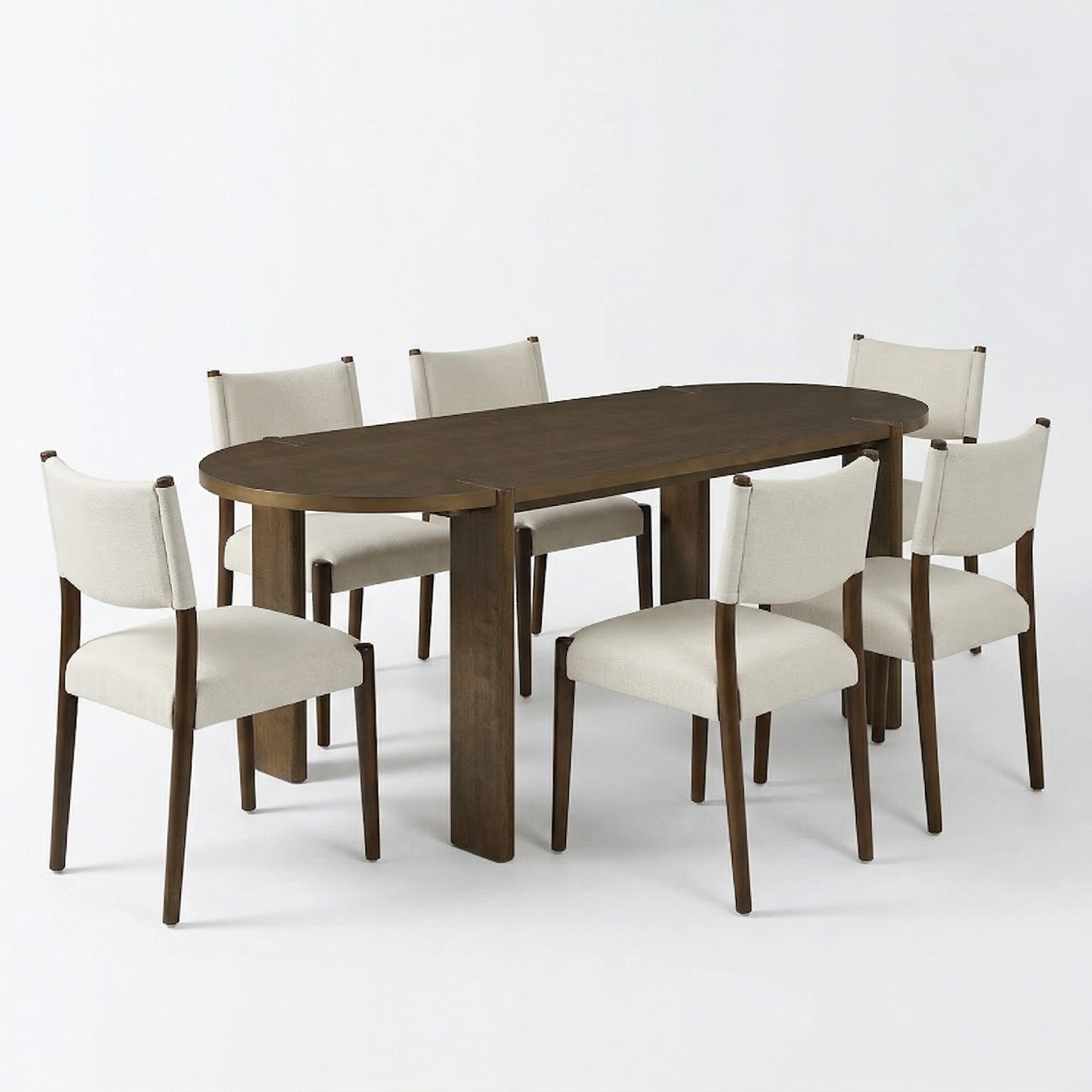 6-Person Oval Dining Table Set Walnut Beige Wood Kitchen Table