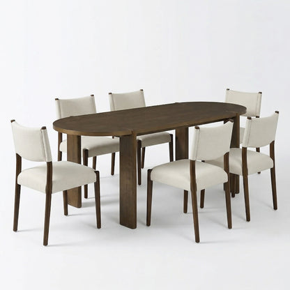 6-Person Oval Dining Table Set Walnut Beige Wood Kitchen Table