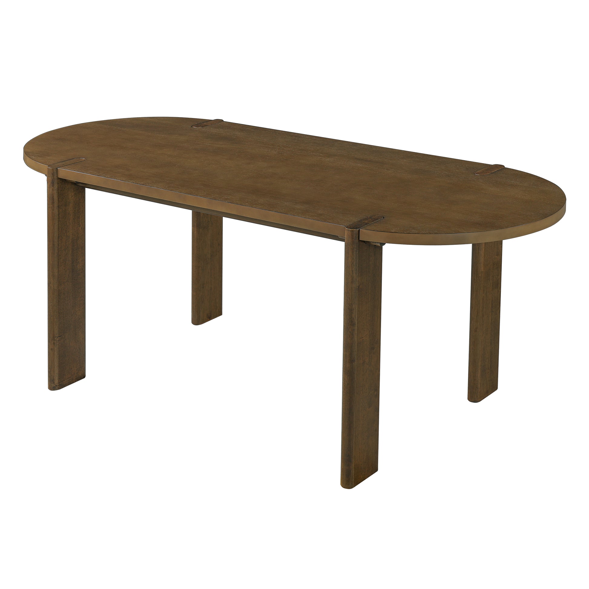 6-Person Oval Dining Table Set Walnut Beige Wood Kitchen Table