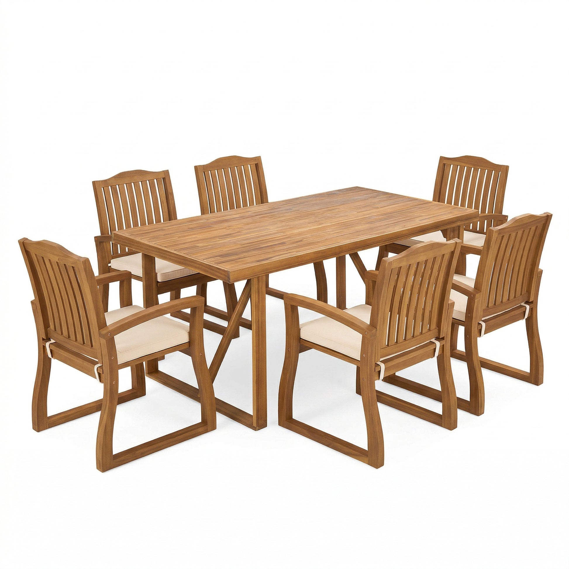 6-Person Teak Acacia Wood Outdoor Dining Set with Cushions