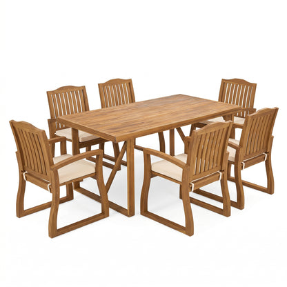 6-Person Teak Acacia Wood Outdoor Dining Set with Cushions