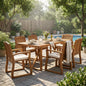 7 Pieces Acacia Wood Outdoor Dining Set with Cream Cushions,Modern 6 Chairs  1 Large Table,Dining Furniture Set for Lawn, Backyard, Garden Deck,Poolside,Teak