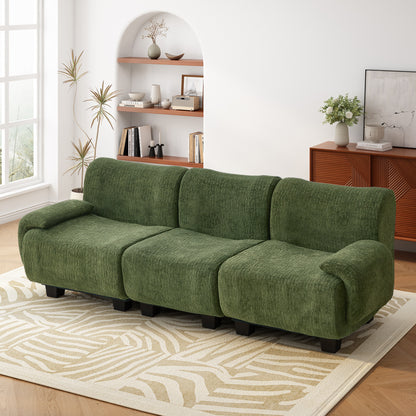Modern 3-seater Sofa 94.5" Sofa Couch Chenille Upholstered Sofa with Curved Armrests for Living Room, Apartment, Guest Room, Green