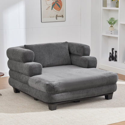 Oversized Chaise Lounge 52.4" Modern Comfy Lounger Chenille Upholstered Sofa Bed with Deep Seat and Layered Armrests for Living Room or Bedroom, Grey
