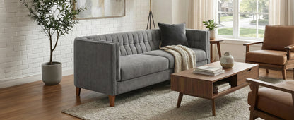 Grey 3-Seat Chenille Sofa - Modern American Couch