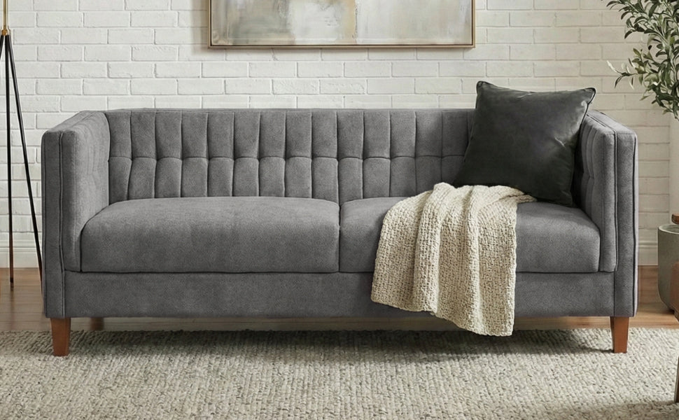 Grey 3-Seat Chenille Sofa - Modern American Couch