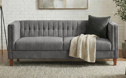 Grey 3-Seat Chenille Sofa - Modern American Couch