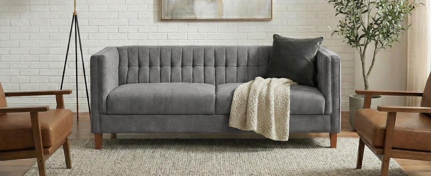Grey 3-Seat Chenille Sofa - Modern American Couch