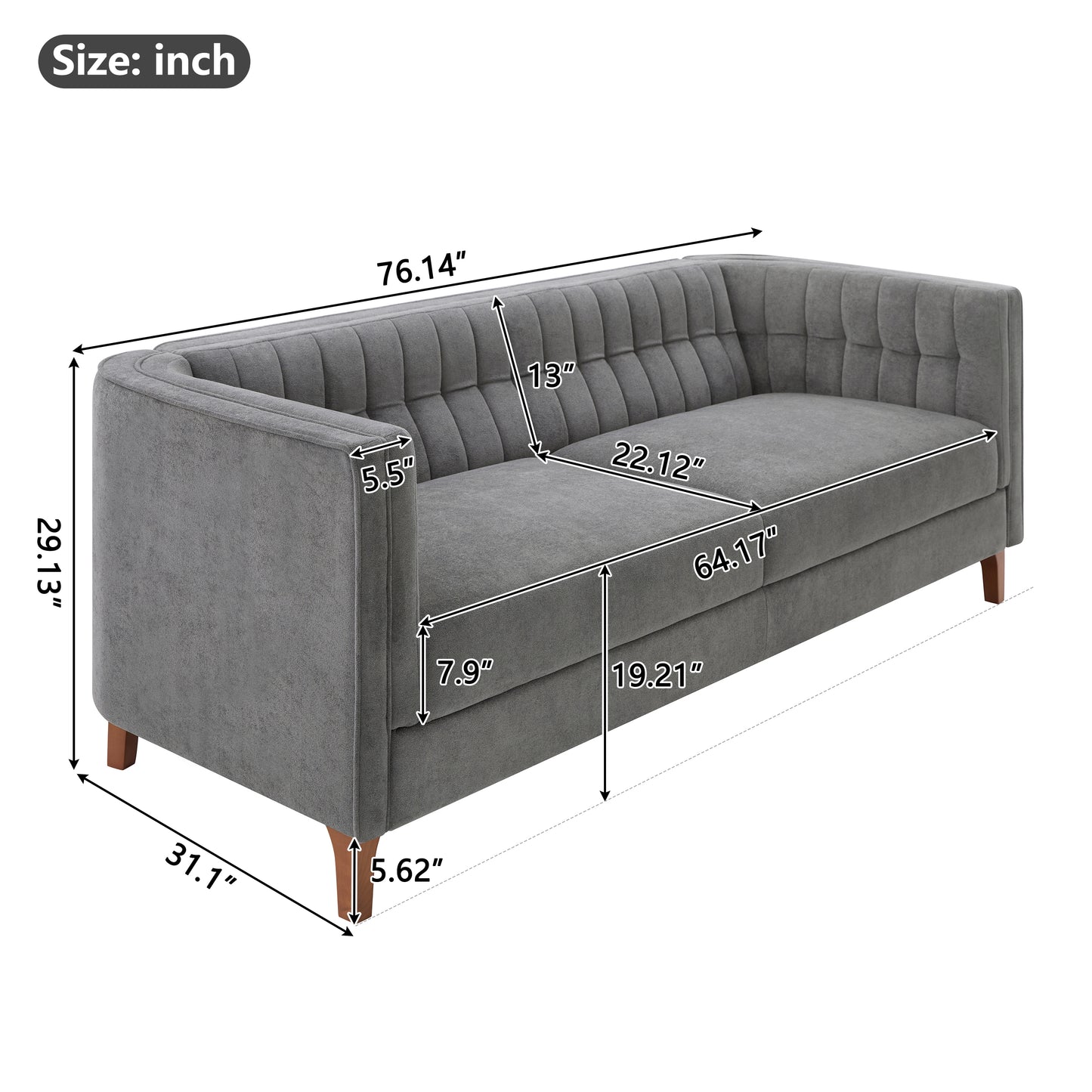 Grey 3-Seat Chenille Sofa - Modern American Couch