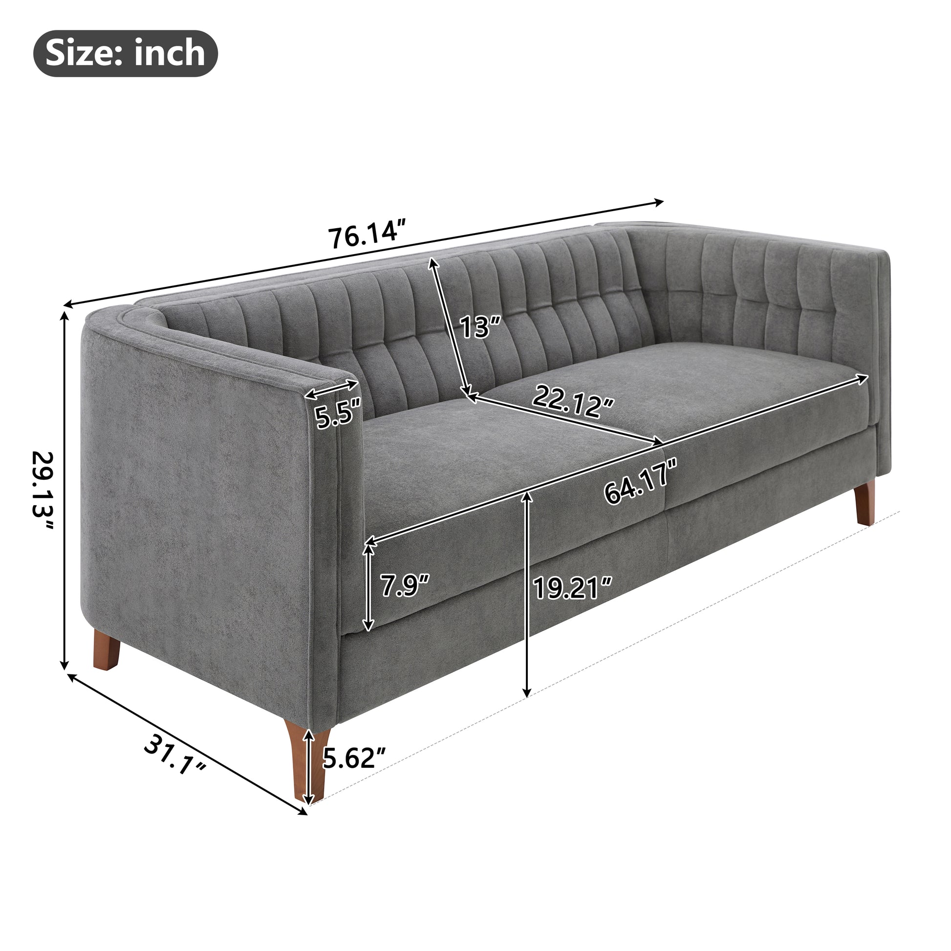 Grey 3-Seat Chenille Sofa - Modern American Couch