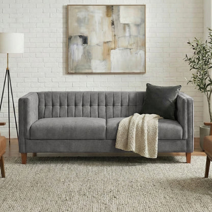 Grey 3-Seat Chenille Sofa - Modern American Couch