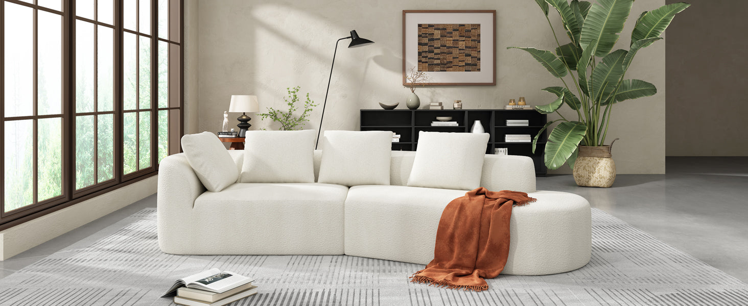 116" Beige Polyester Sectional Sofa - 3 Seat Chaise Lounge