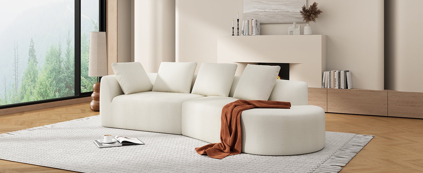 116" Beige Polyester Sectional Sofa - 3 Seat Chaise Lounge