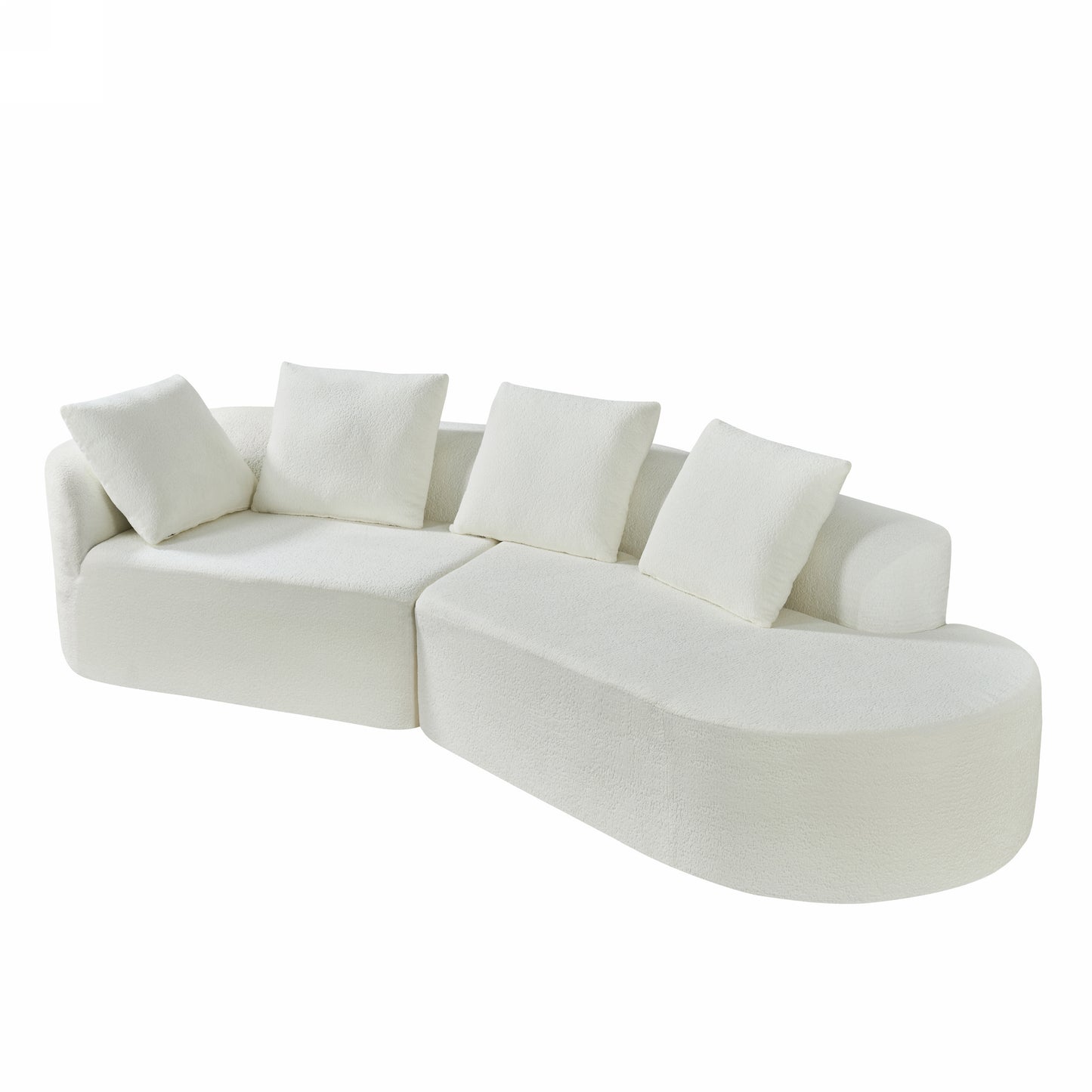 116" Beige Polyester Sectional Sofa - 3 Seat Chaise Lounge